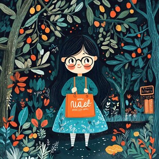 采柑果女孩插画