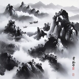 水墨数字画山水画壁纸