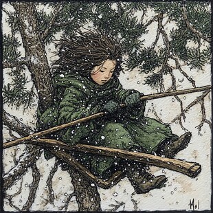 手绘在雪夜跳舞无框画