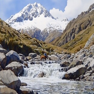 雪山下山谷清溪流水