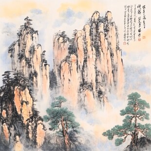 松树山峰画