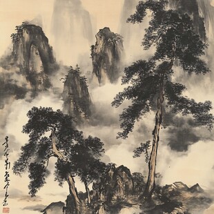 迎客松水墨高山