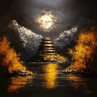 旭日东升楼阁山水画