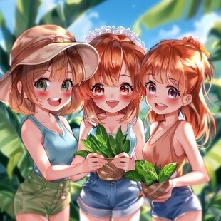 采摘农家少女插画