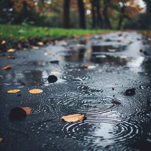 秋雨街道落叶