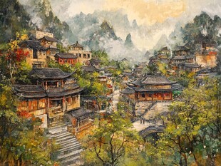 青岩古镇油画