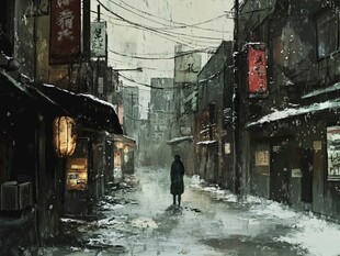 昏黄的雪景街道