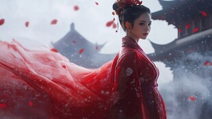 红衣少女设计古风