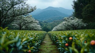 樱花树下的茶园