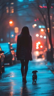 夜雨赶路的女人