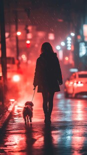 夜雨赶路的女人