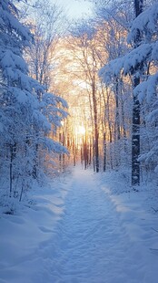 冬天森林夕阳雪景