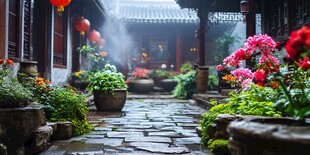 雨中宅院