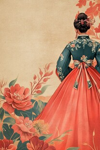 古典美女背影插画