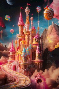 粉红色的超现实主义奇幻城堡