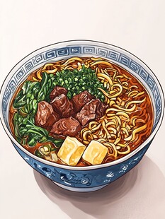 红烧牛肉面插画