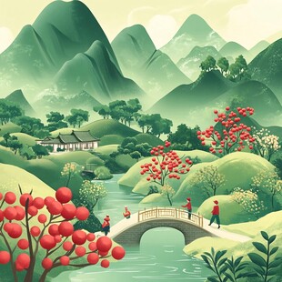 江南香山风景区插画