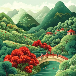 江南香山风景区插画