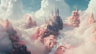 粉红色的超现实主义奇幻城堡