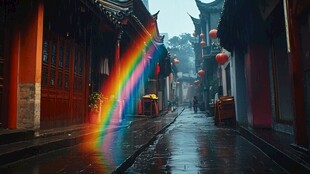 雨中古城