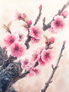 手绘桃花装饰画