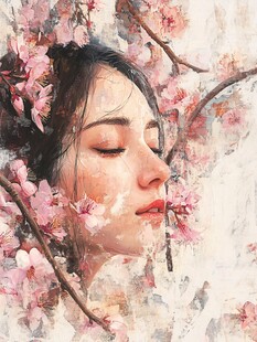 桃花美人插画