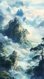 禅意山水山峰云雾风景