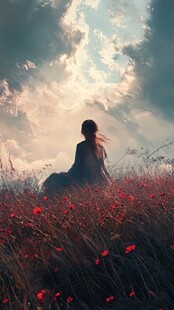 唯美花儿女神背影