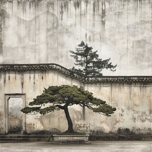 围墙里的松树