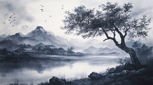 水画手绘风景画