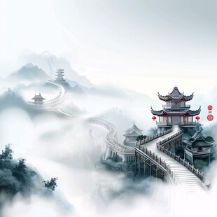 楼阁仙景插画