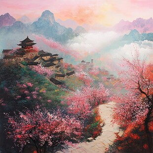 桃花源记古风山水插画