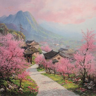 桃花源记古风山水插画