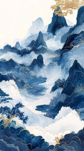 高端山水线包装插画