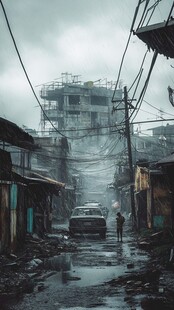 钢铁城市雨天的城市