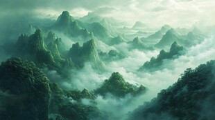 飘渺远山云雾风景画