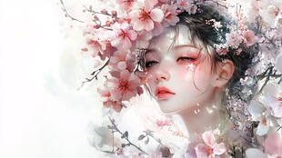 桃花美人插画