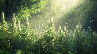 阳光洒在绿色植物上