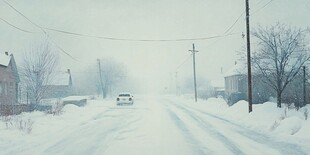 昏黄的雪景街道