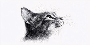 猫黑白画