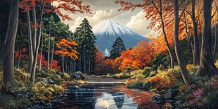 山水秋景油画