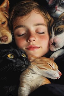 猫咪女孩装饰画