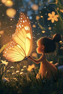 抓蝴蝶的小女孩插画