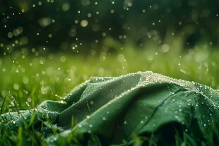 在草叶上滚动的雨珠