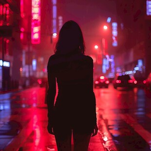 夜雨赶路的女人