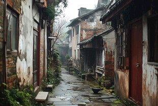 雨中的石板街