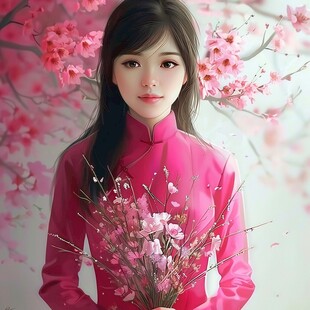 手绘桃花美女