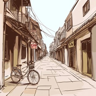 小巷插画