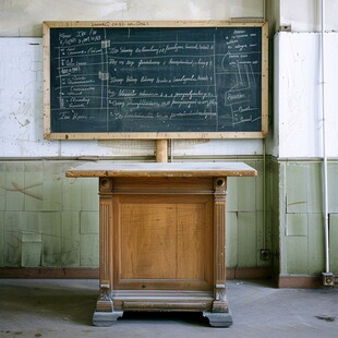 破旧的教室讲台黑板