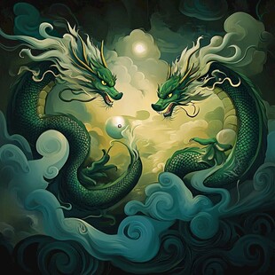 双龙戏珠插画